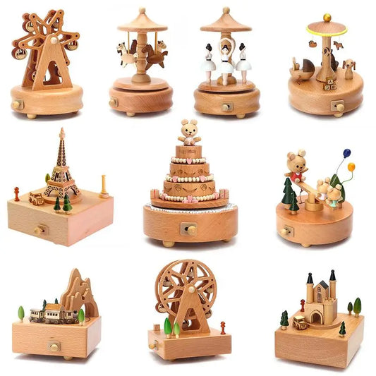 Retro Wooden Wind-Up Music Box